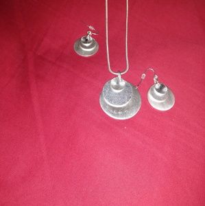 Brushed silver disc trio necklace & earrings